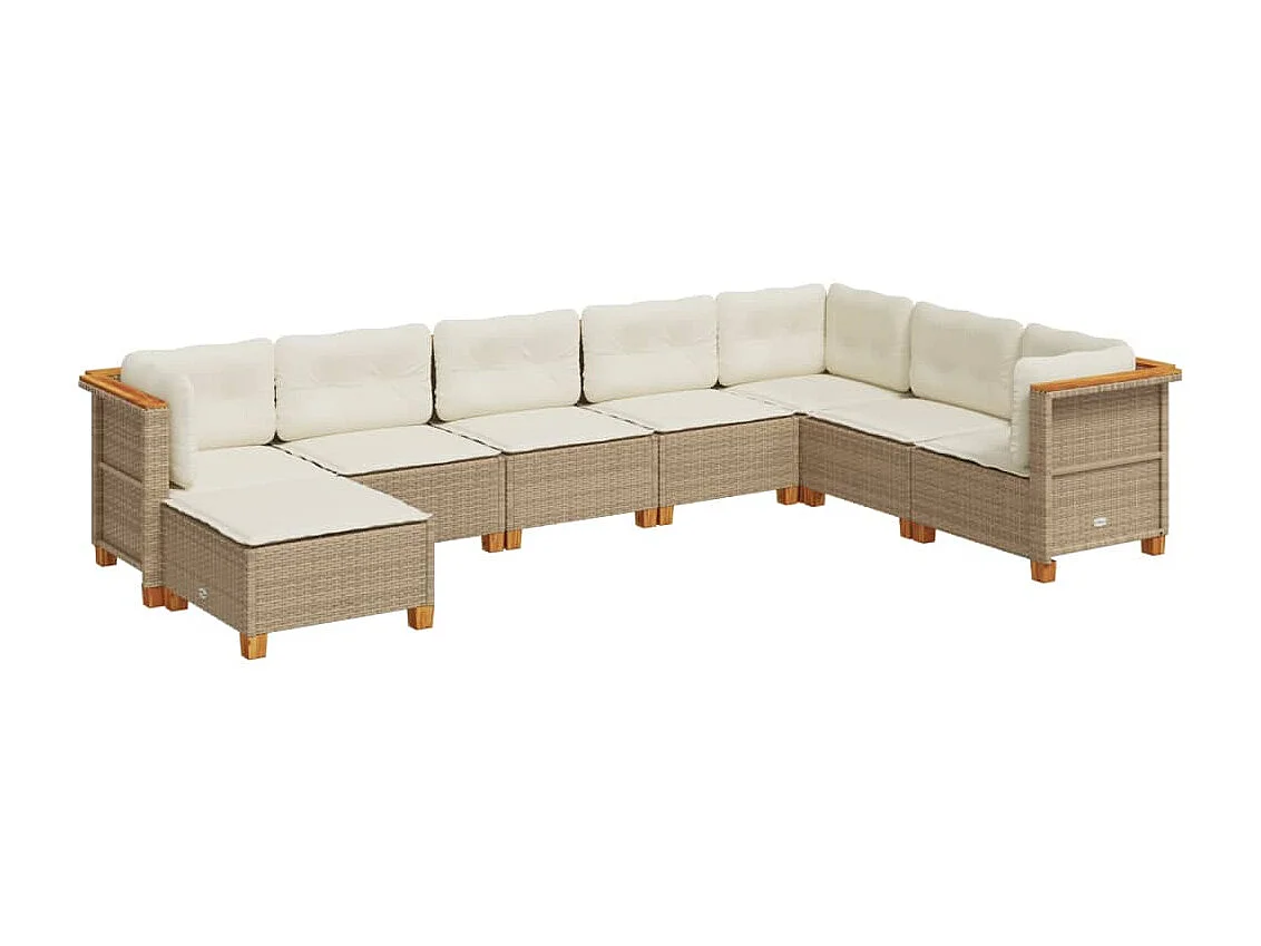 Salon de jardin avec coussins 8 pcs beige résine tressée