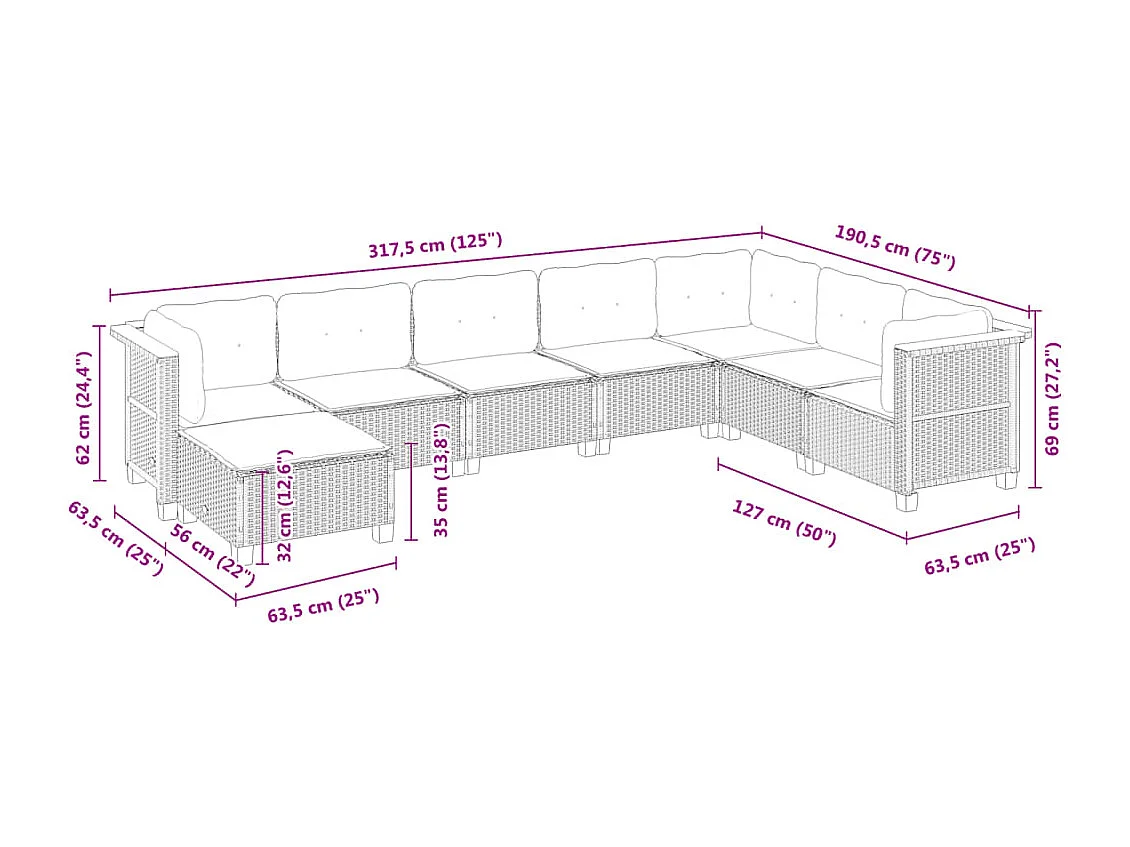 Salon de jardin avec coussins 8 pcs beige résine tressée