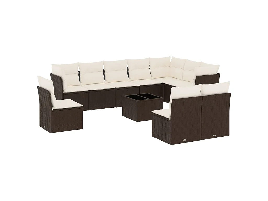 11-delige Loungeset met kussens poly rattan bruin