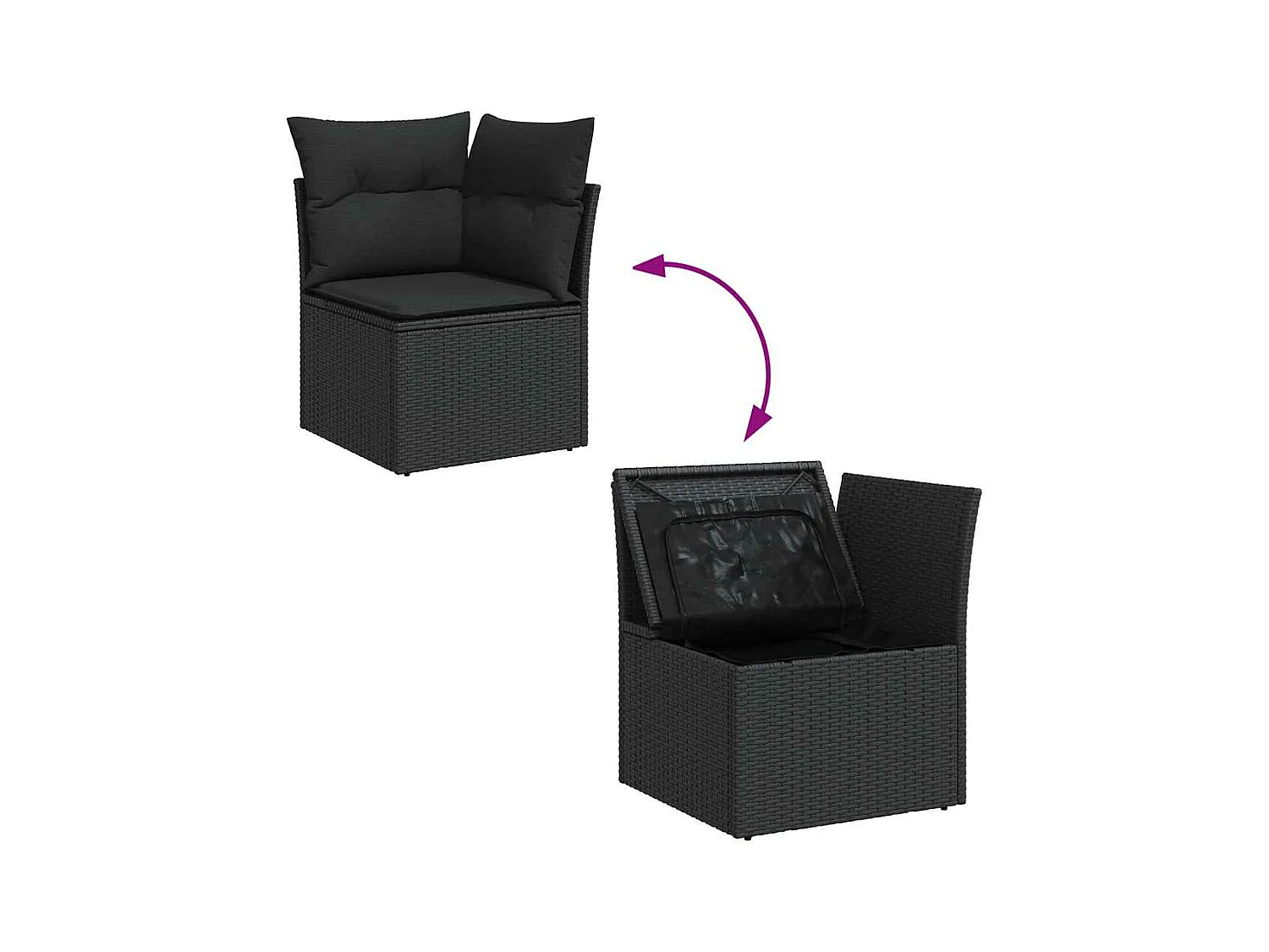 8-delige Loungeset met kussens poly rattan zwart