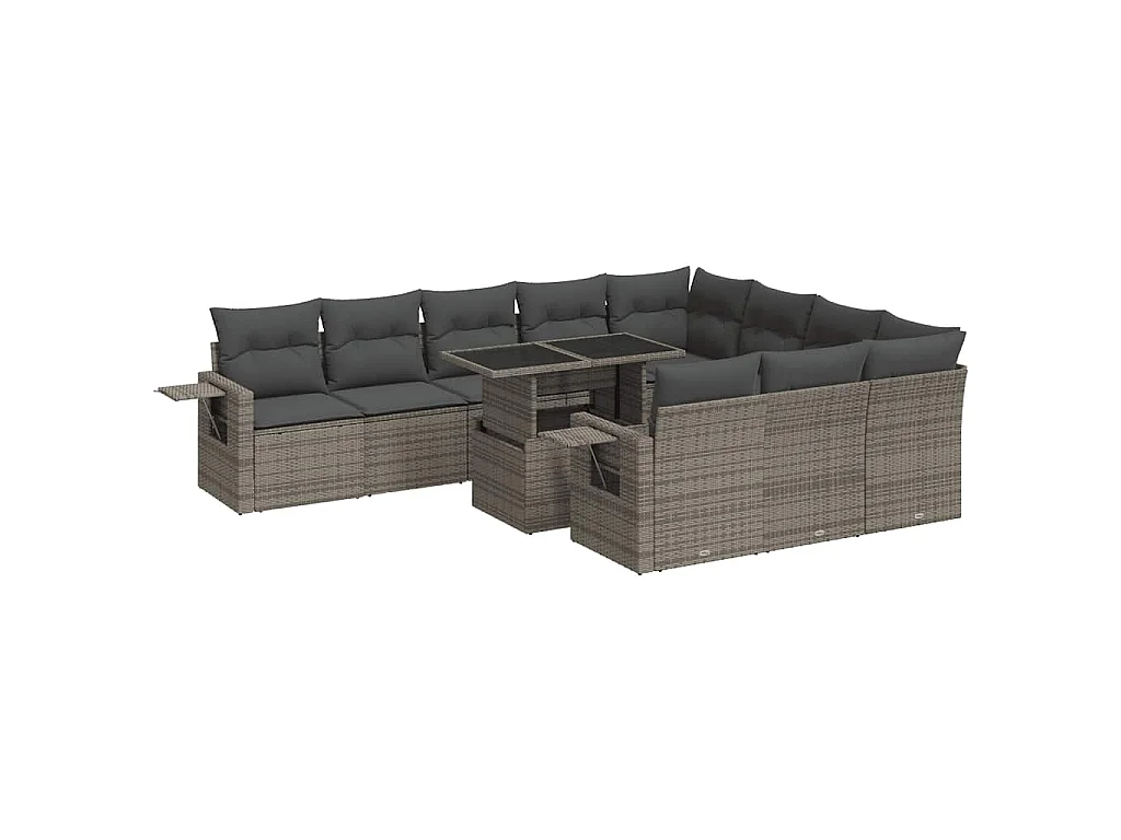Salon de jardin 11 pcs avec coussins gris résine tressée