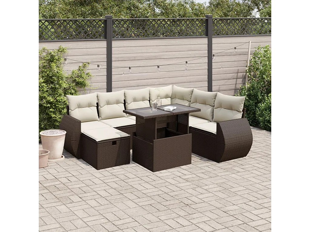 Set sofás de jardín 8 piezas y cojines ratán sintético marrón