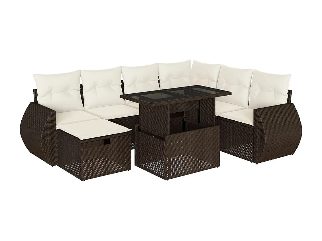 Set sofás de jardín 8 piezas y cojines ratán sintético marrón