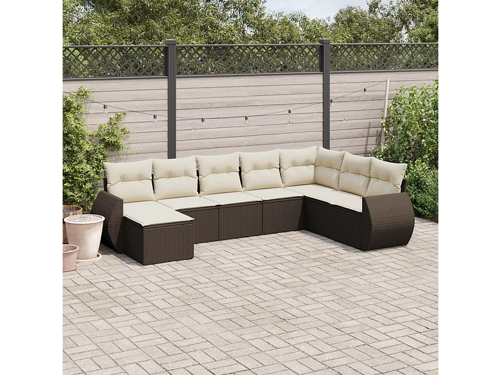 Salon de jardin 8 pcs avec coussins marron résine tressée