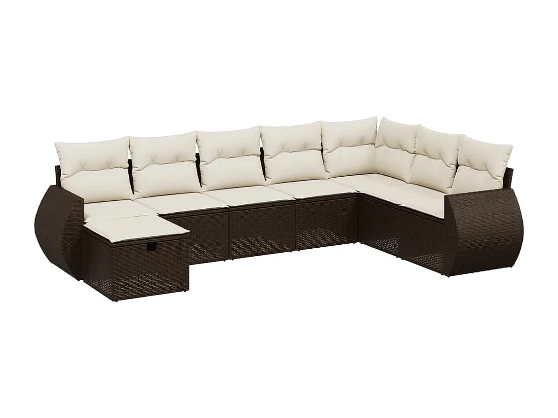 Salon de jardin 8 pcs avec coussins marron résine tressée