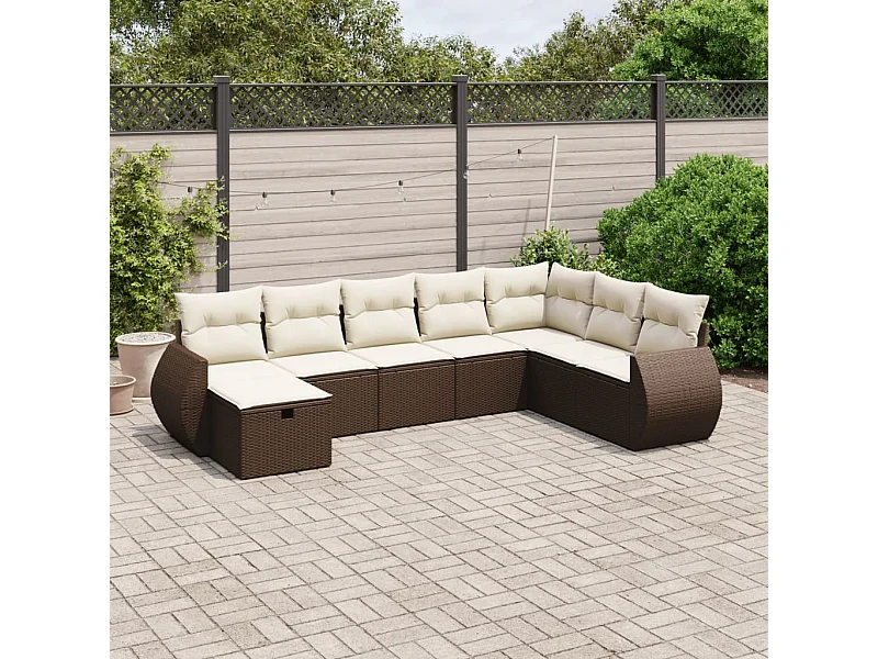 8-delige Loungeset met kussens poly rattan bruin