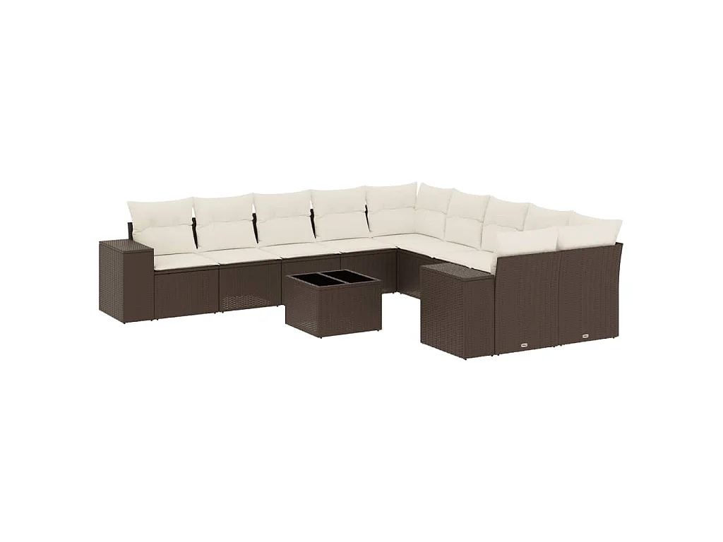 11-delige Loungeset met kussens poly rattan bruin