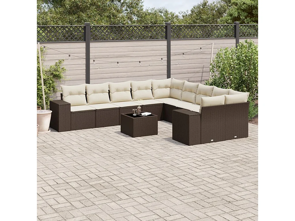 11-delige Loungeset met kussens poly rattan bruin