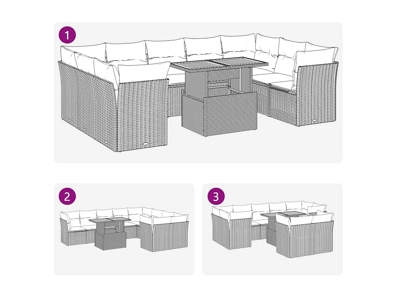 Set Divano da Giardino 10 pz con Cuscini Beige in Polyrattan