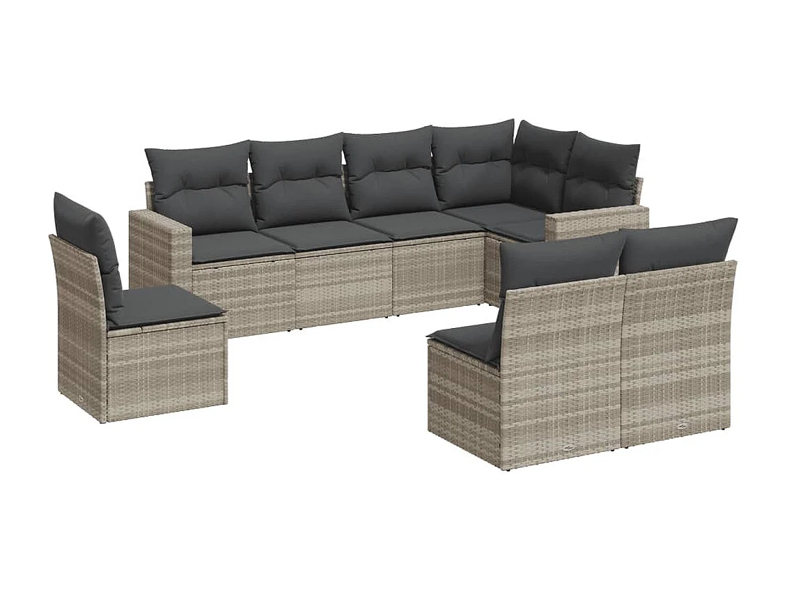 Salon de jardin 8 pcs avec coussins gris clair résine tressée