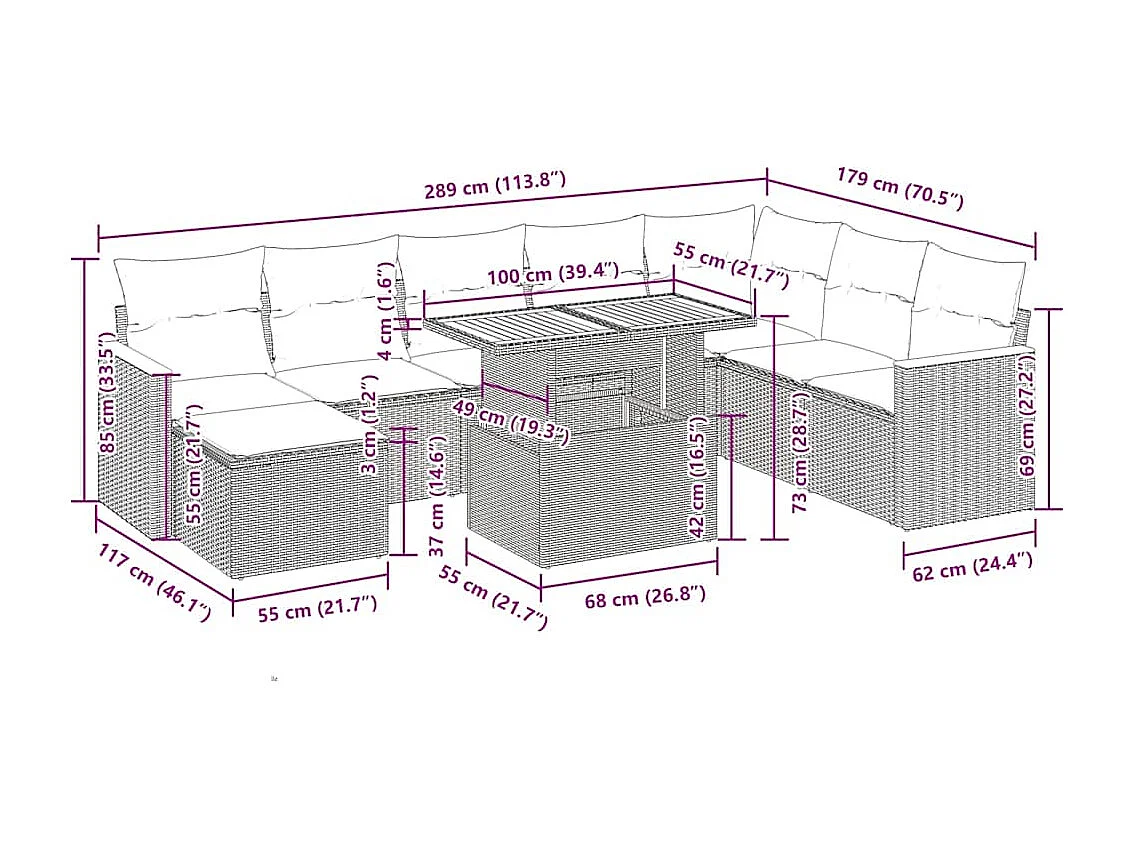 9-tlg. Garten-Sofagarnitur mit Kissen Schwarz Poly Rattan