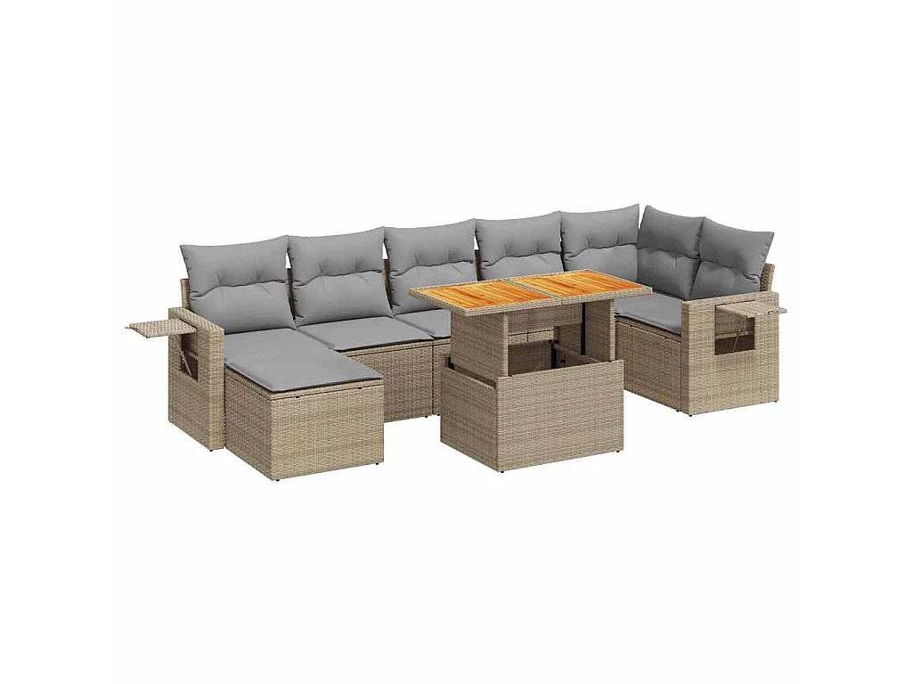 8-delige Loungeset met kussens poly rattan beige