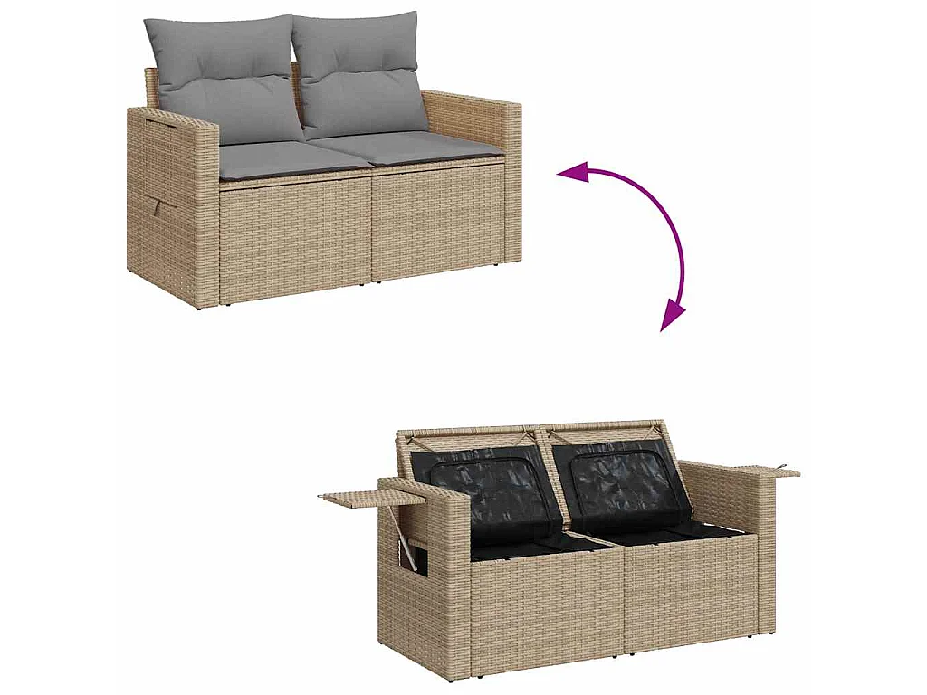 8-delige Loungeset met kussens poly rattan beige
