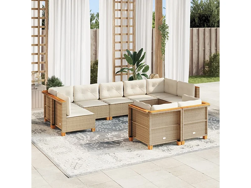 9-delige Loungeset met kussens poly rattan beige