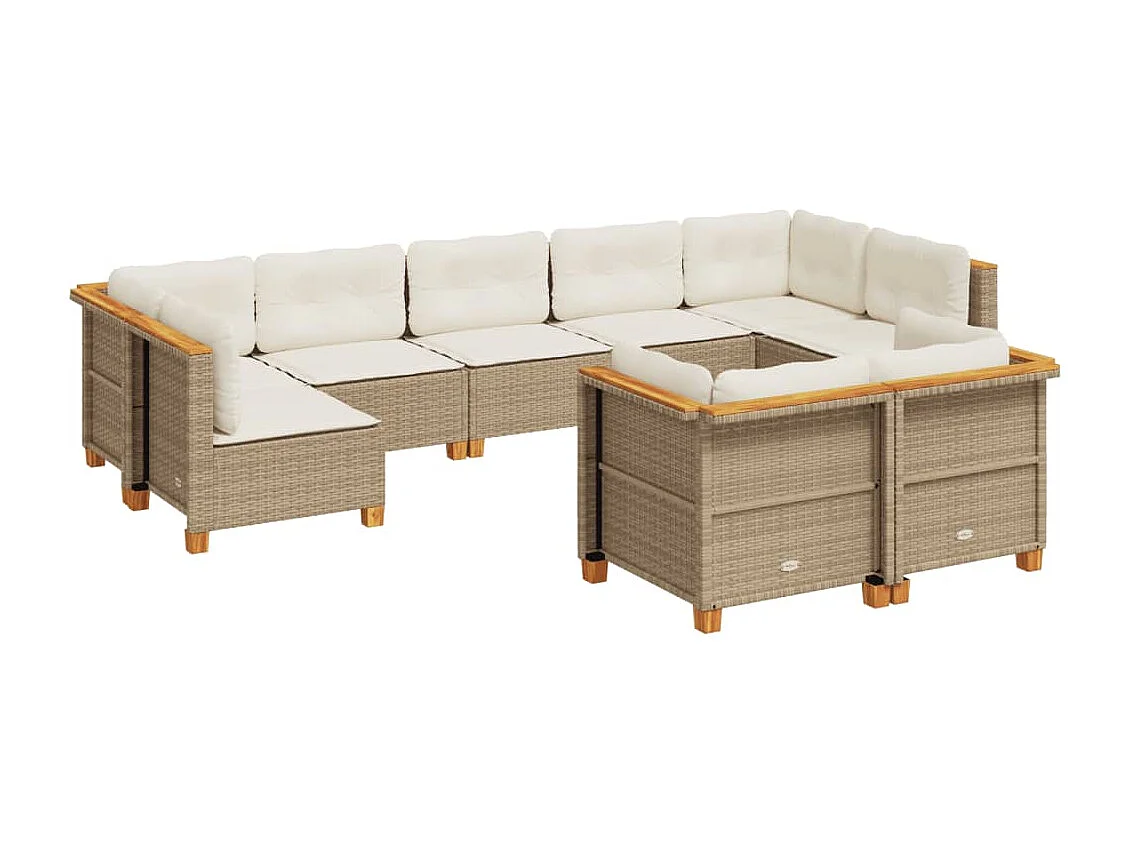 9-delige Loungeset met kussens poly rattan beige