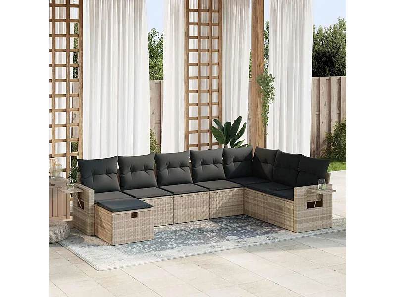 Set Divano da Giardino 8pz con Cuscini Grigio Chiaro Polyrattan