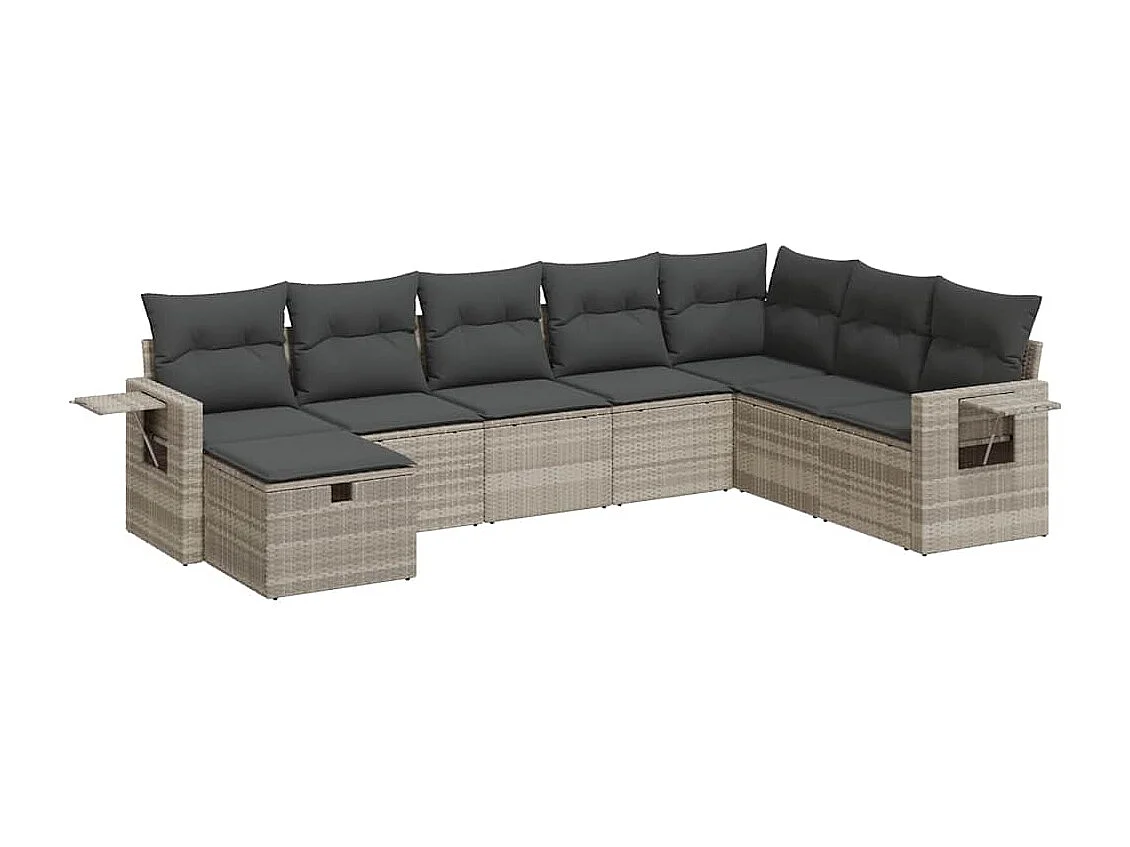 Salon de jardin 8 pcs avec coussins gris clair résine tressée