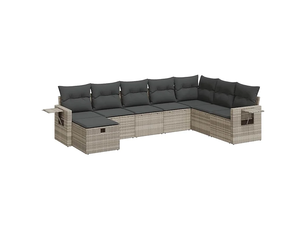 Salon de jardin 8 pcs avec coussins gris clair résine tressée