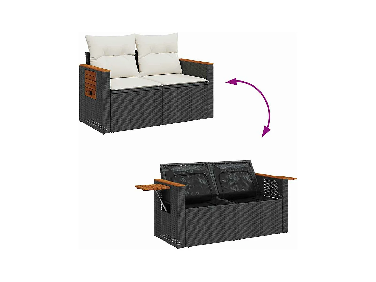 Salon de jardin 8 pcs avec coussins noir résine tressée