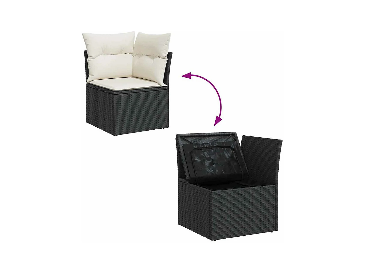 Salon de jardin 8 pcs avec coussins noir résine tressée
