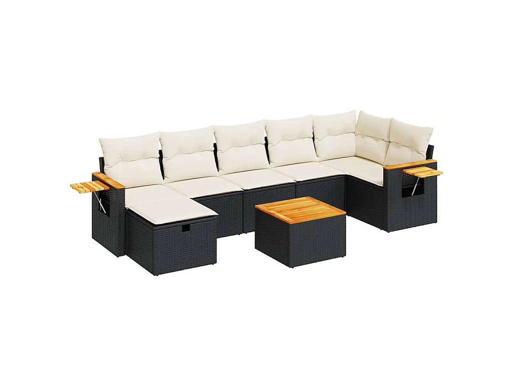 8-tlg. Garten-Sofagarnitur mit Kissen Schwarz Poly Rattan