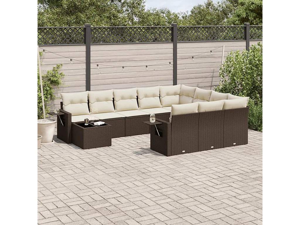 11-delige Loungeset met kussens poly rattan bruin