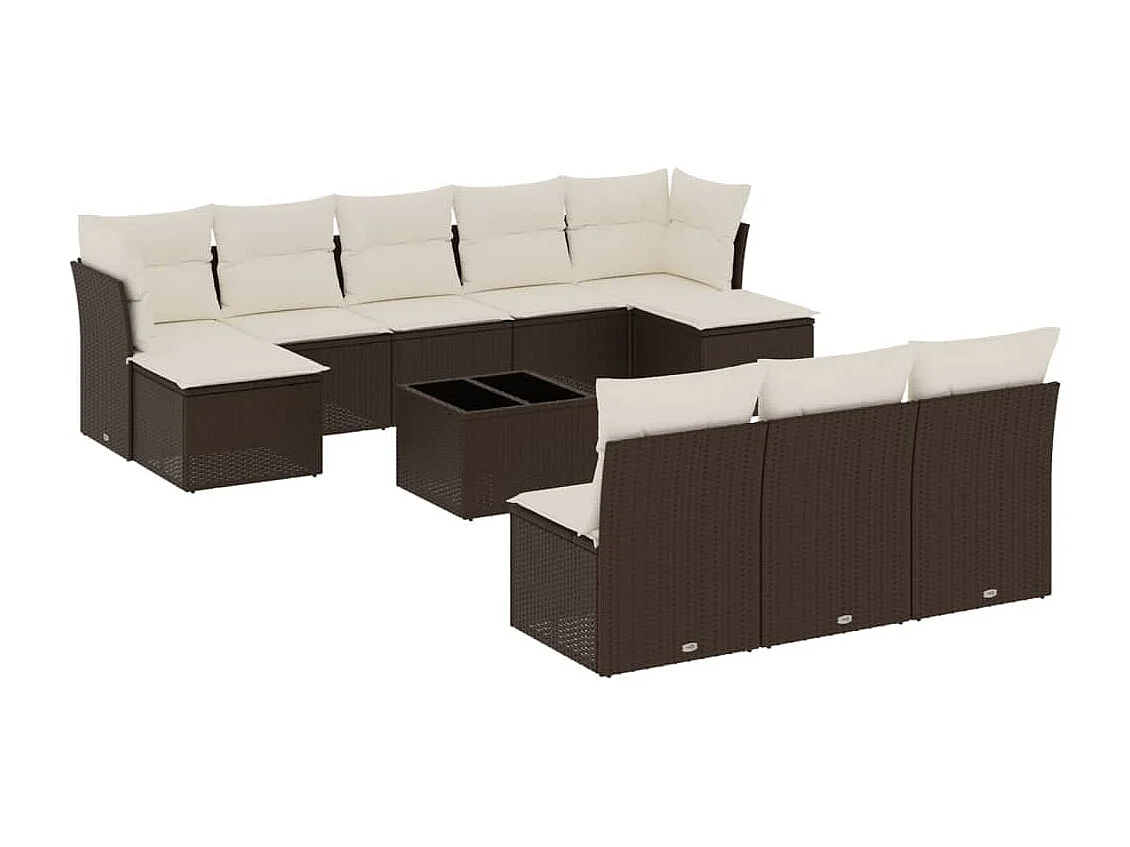Salon de jardin et coussins 11 pcs marron résine tressée
