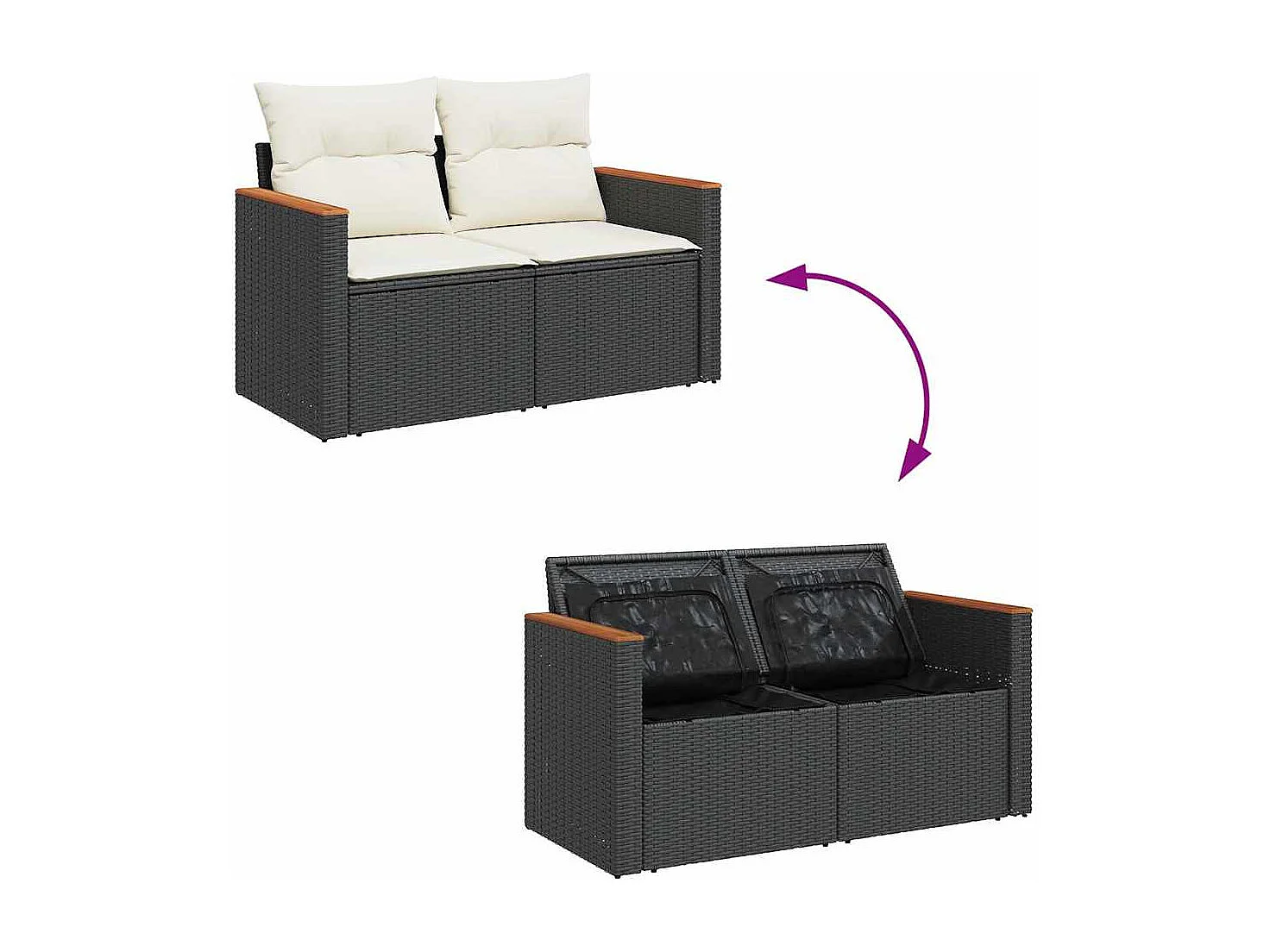 Set sofás jardín y cojines 9 pzas ratán sintético acacia negro