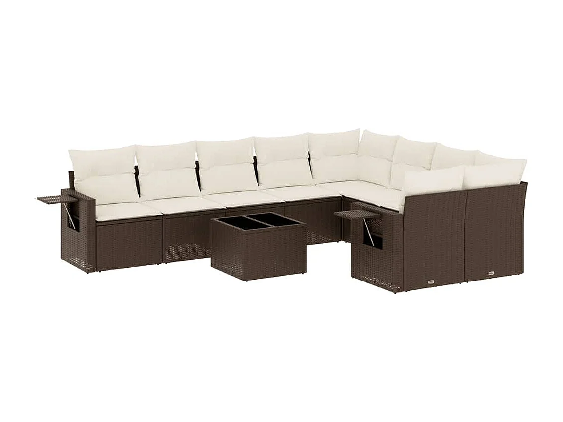 10-tlg. Garten-Sofagarnitur mit Kissen Braun Poly Rattan