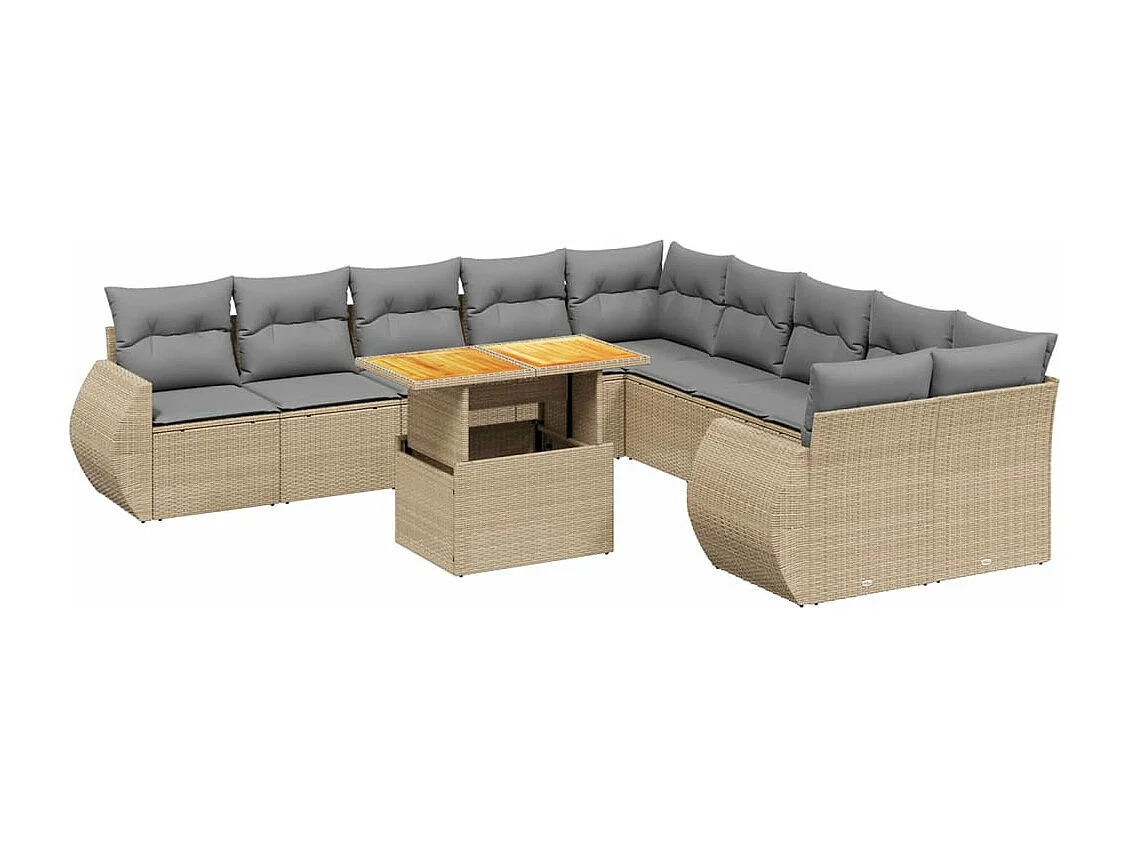 11 pcs conjunto sofás de jardim c/ almofadões vime PE bege