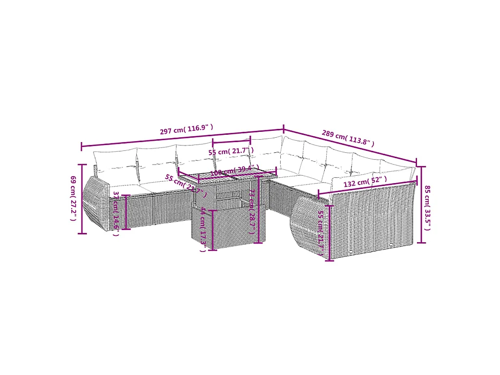 11-tlg. Garten-Sofagarnitur mit Kissen Beige Poly Rattan