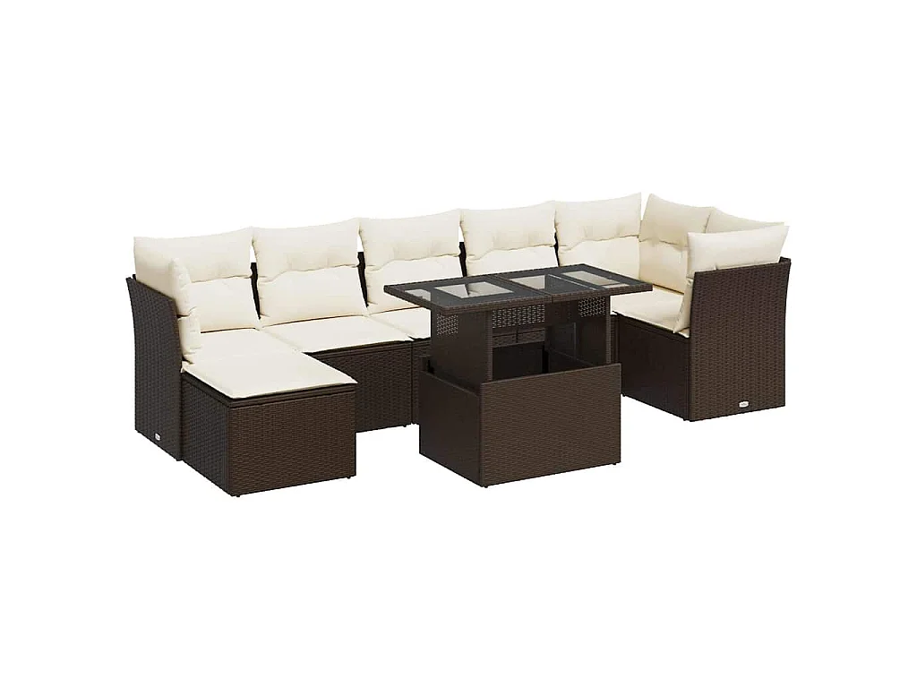 8-tlg. Garten-Sofagarnitur mit Kissen Braun Poly Rattan