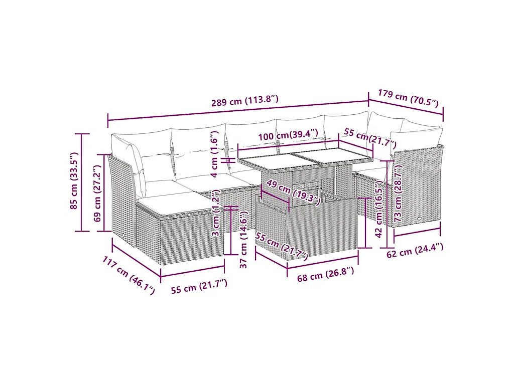 8-tlg. Garten-Sofagarnitur mit Kissen Braun Poly Rattan