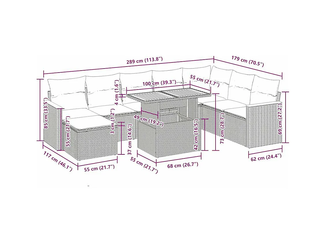 9-tlg. Garten-Sofagarnitur mit Kissen Beige Poly Rattan Akazie