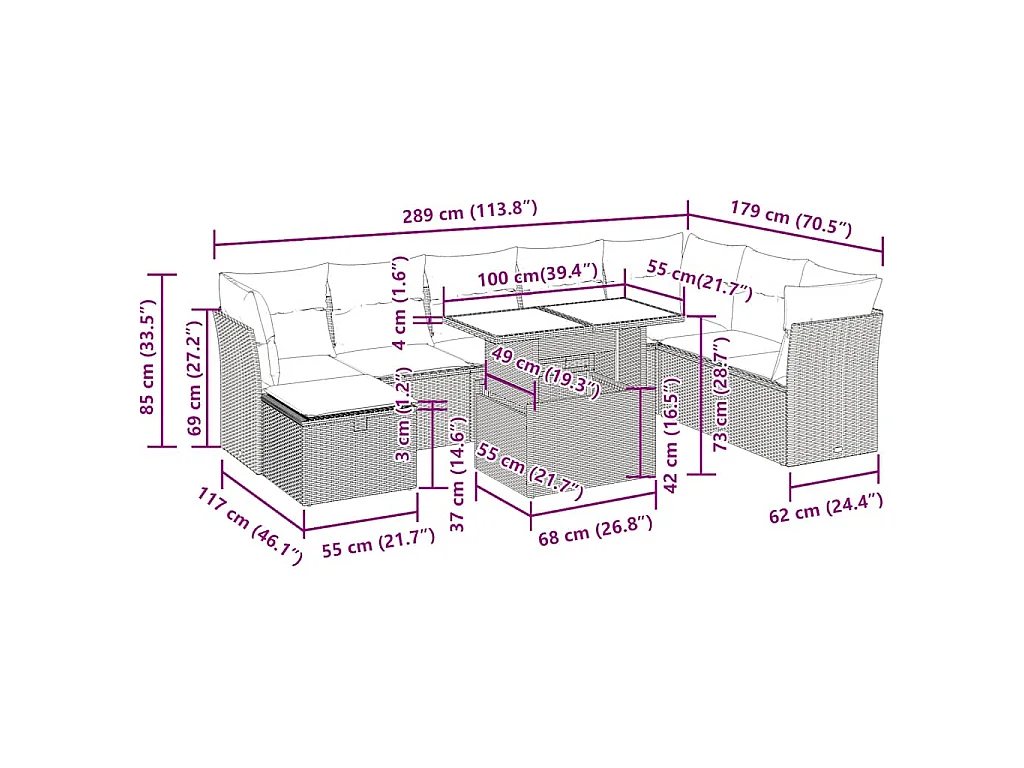 9-tlg. Garten-Sofagarnitur mit Kissen Schwarz Poly Rattan