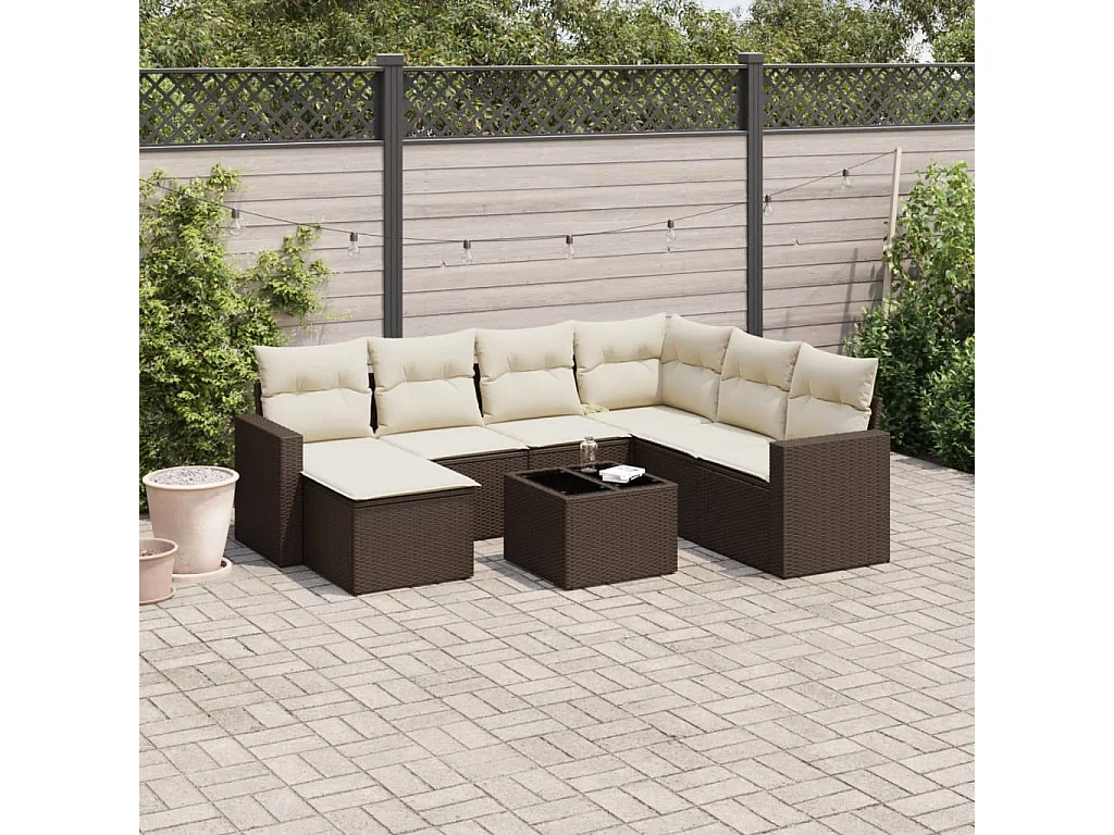 Salon de jardin 8 pcs avec coussins marron résine tressée