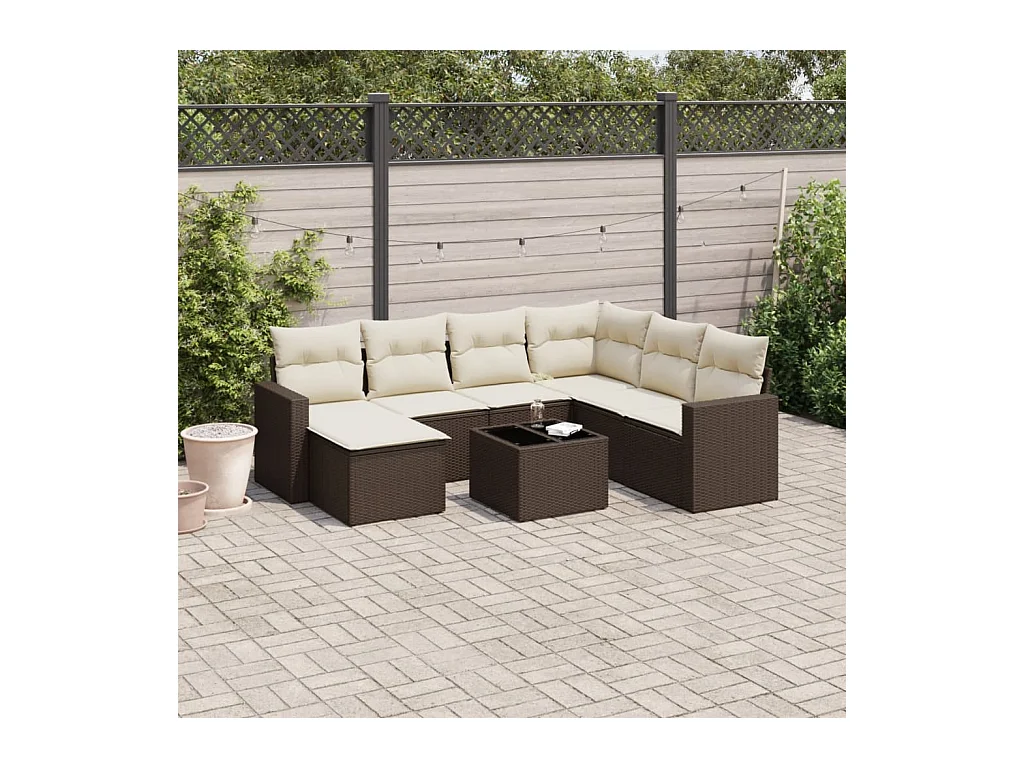 Salon de jardin 8 pcs avec coussins marron résine tressée