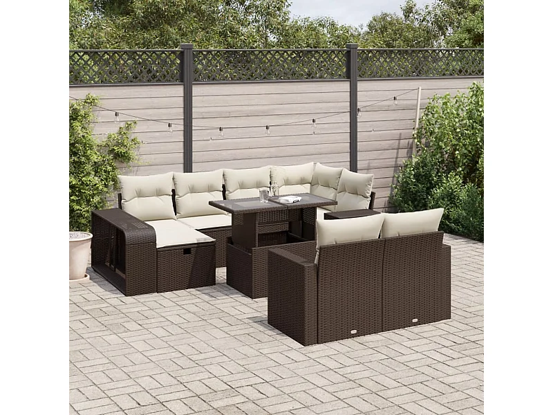 Set de sofás de jardín 11 pzas cojines ratán sintético marrón