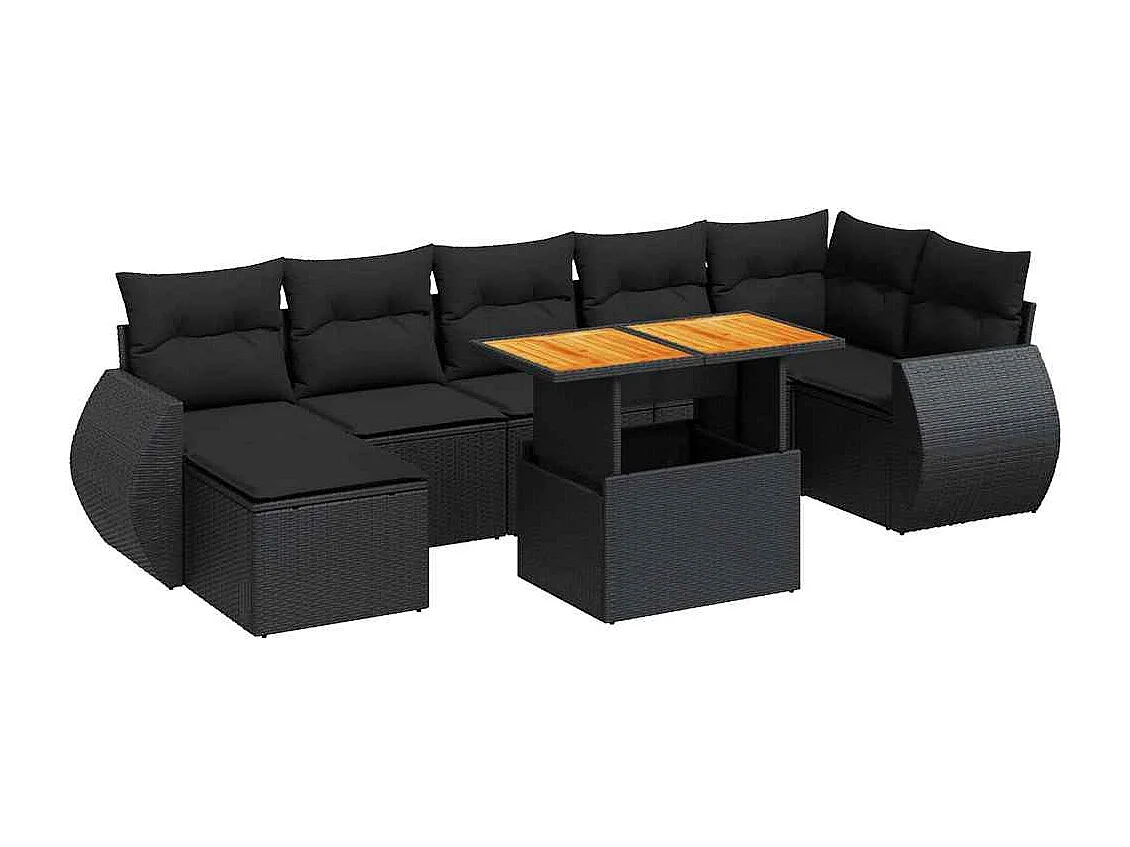 8-tlg. Garten-Sofagarnitur mit Kissen Schwarz Poly Rattan