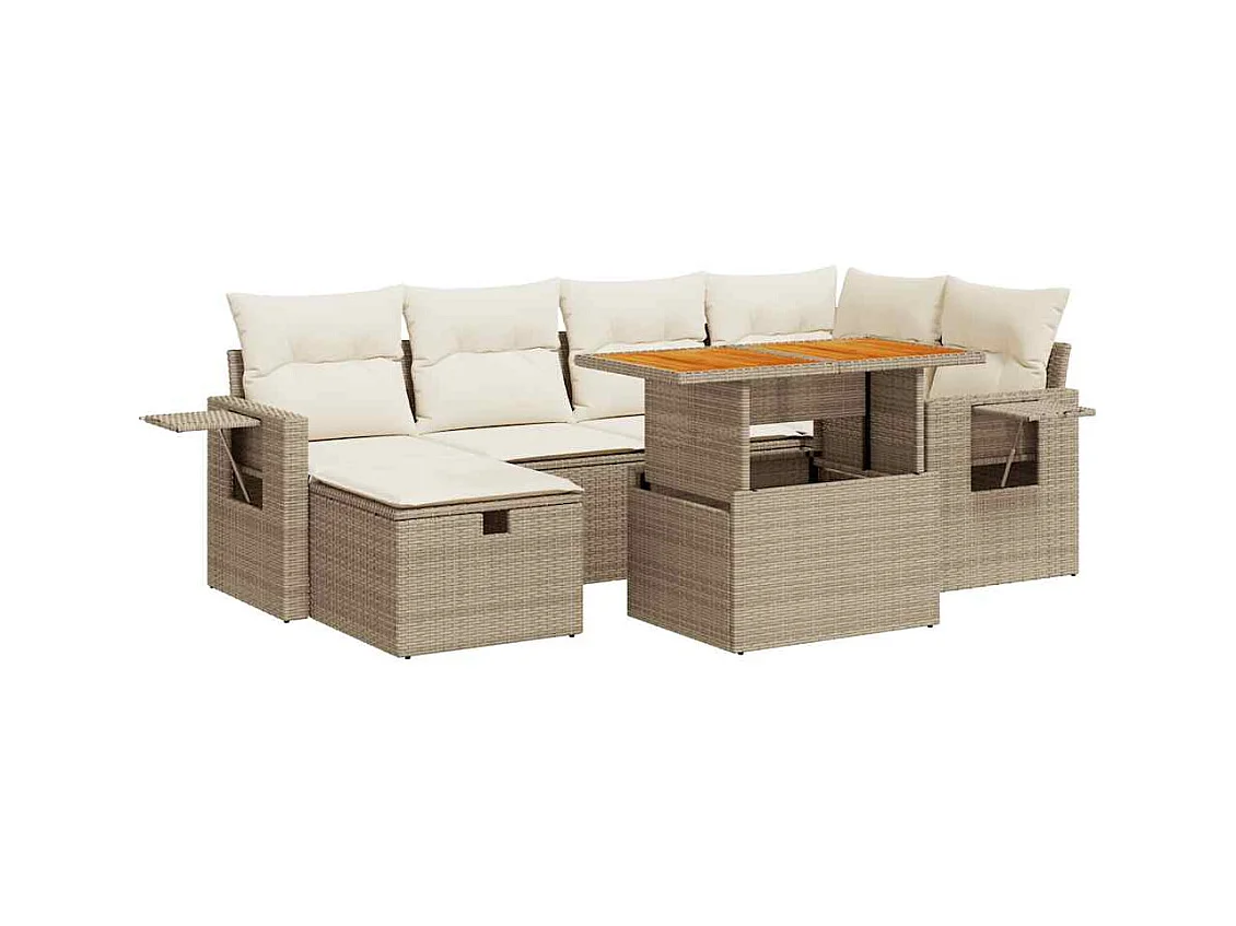 8-tlg. Garten-Sofagarnitur mit Kissen Beige Poly Rattan Akazie