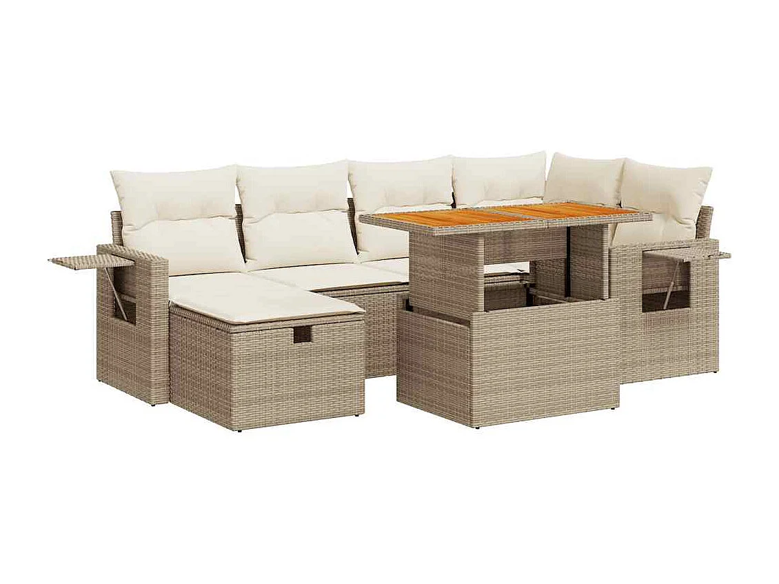 Salon de jardin avec coussins 8 pcs beige résine tressée acacia