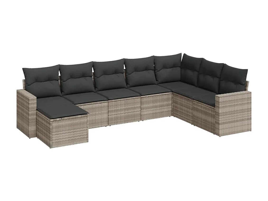 Salon de jardin 8 pcs avec coussins gris clair résine tressée