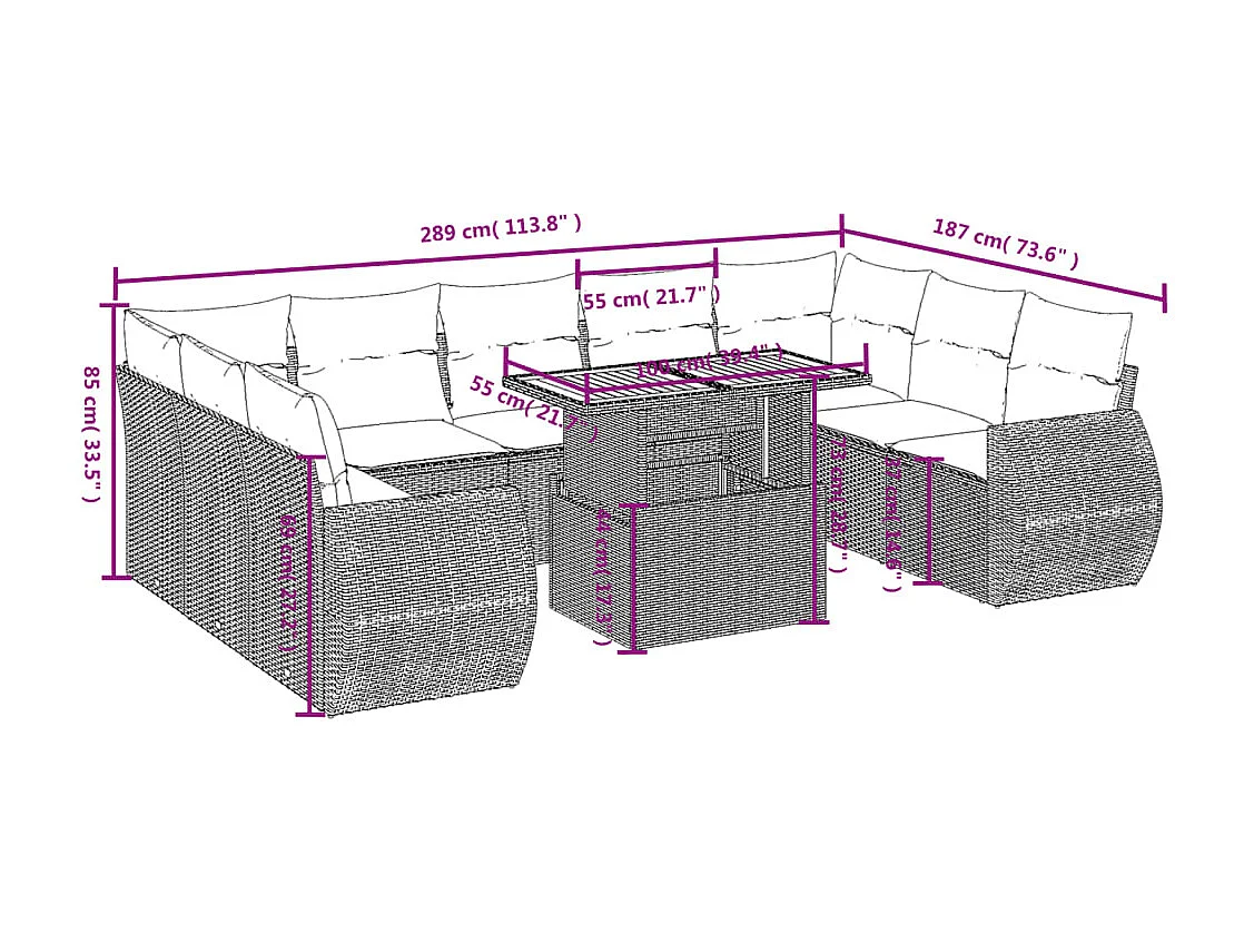 Set Divano da Giardino 10 pz con Cuscini Beige in Polyrattan