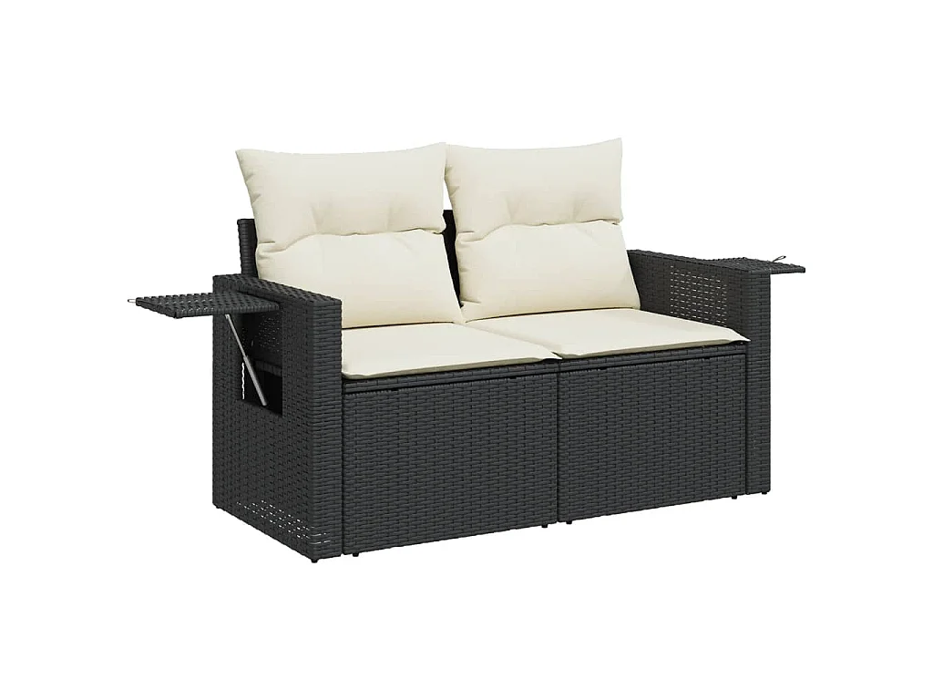 9-delige Loungeset met kussens poly rattan zwart