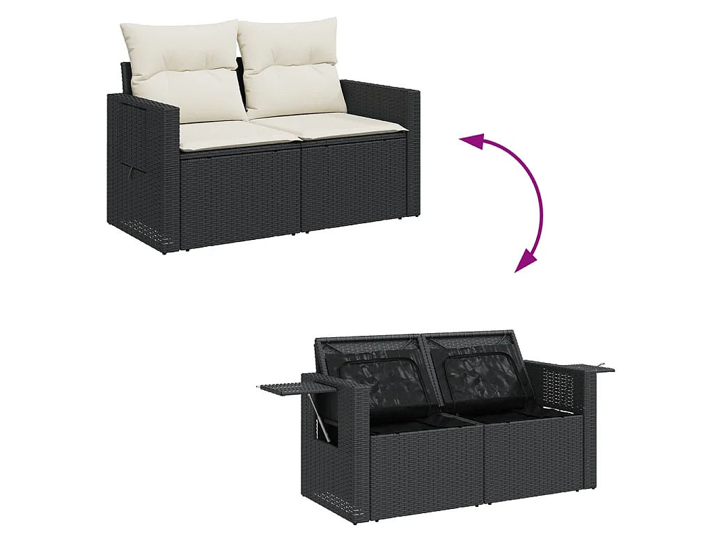 9-delige Loungeset met kussens poly rattan zwart