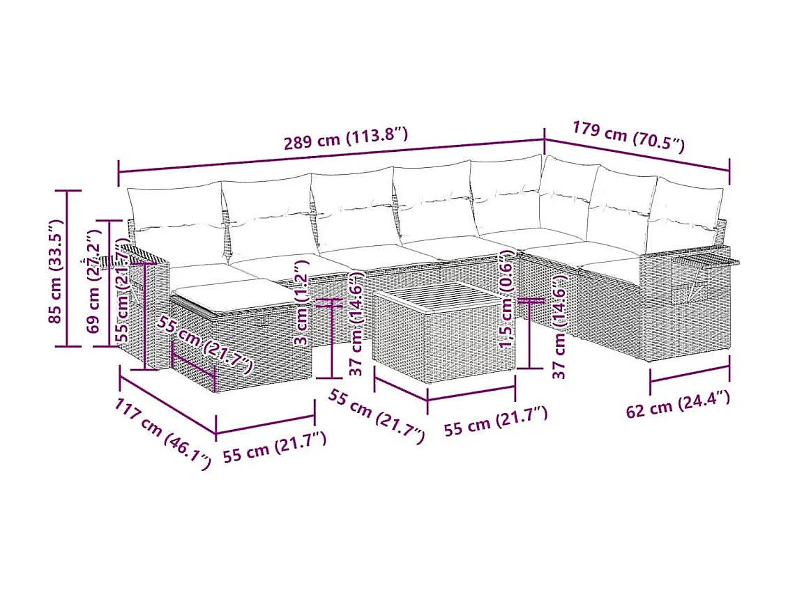 Set Divano da Giardino 9 pz con Cuscini Beige in Polyrattan