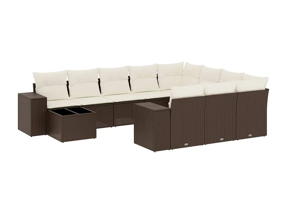 Salon de jardin et coussins 11 pcs marron résine tressée