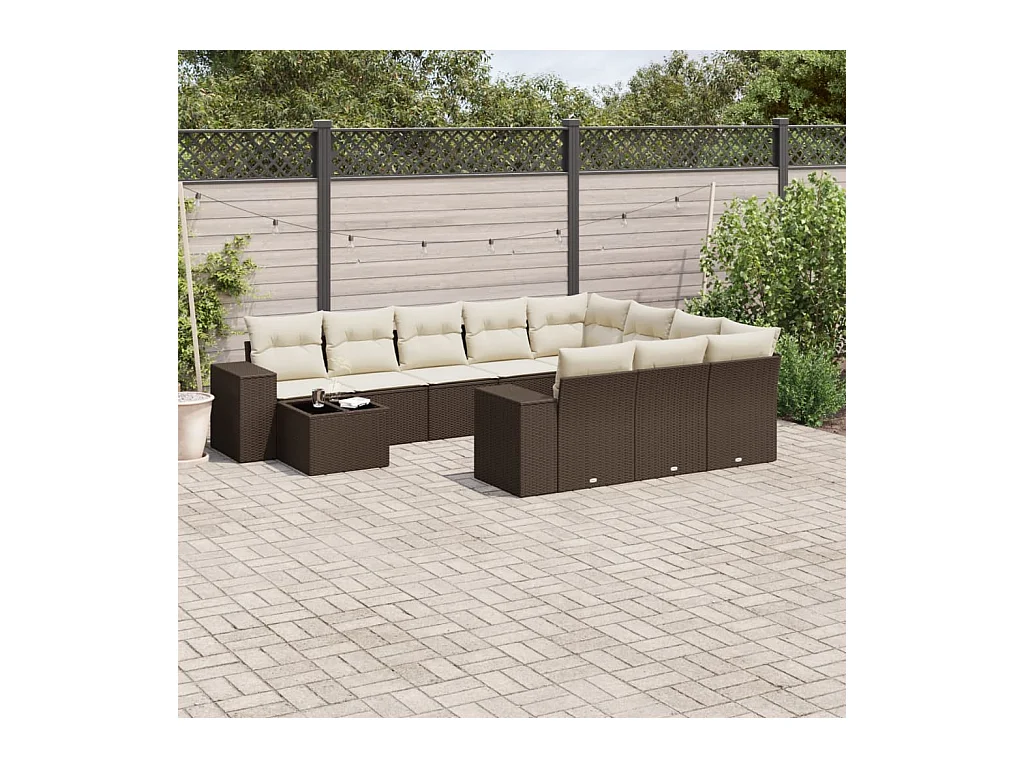 Salon de jardin et coussins 11 pcs marron résine tressée