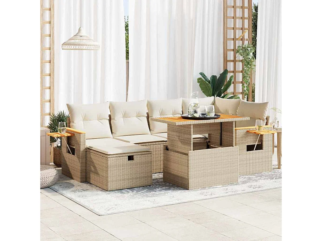 8-tlg. Garten-Sofagarnitur mit Kissen Beige Poly Rattan
