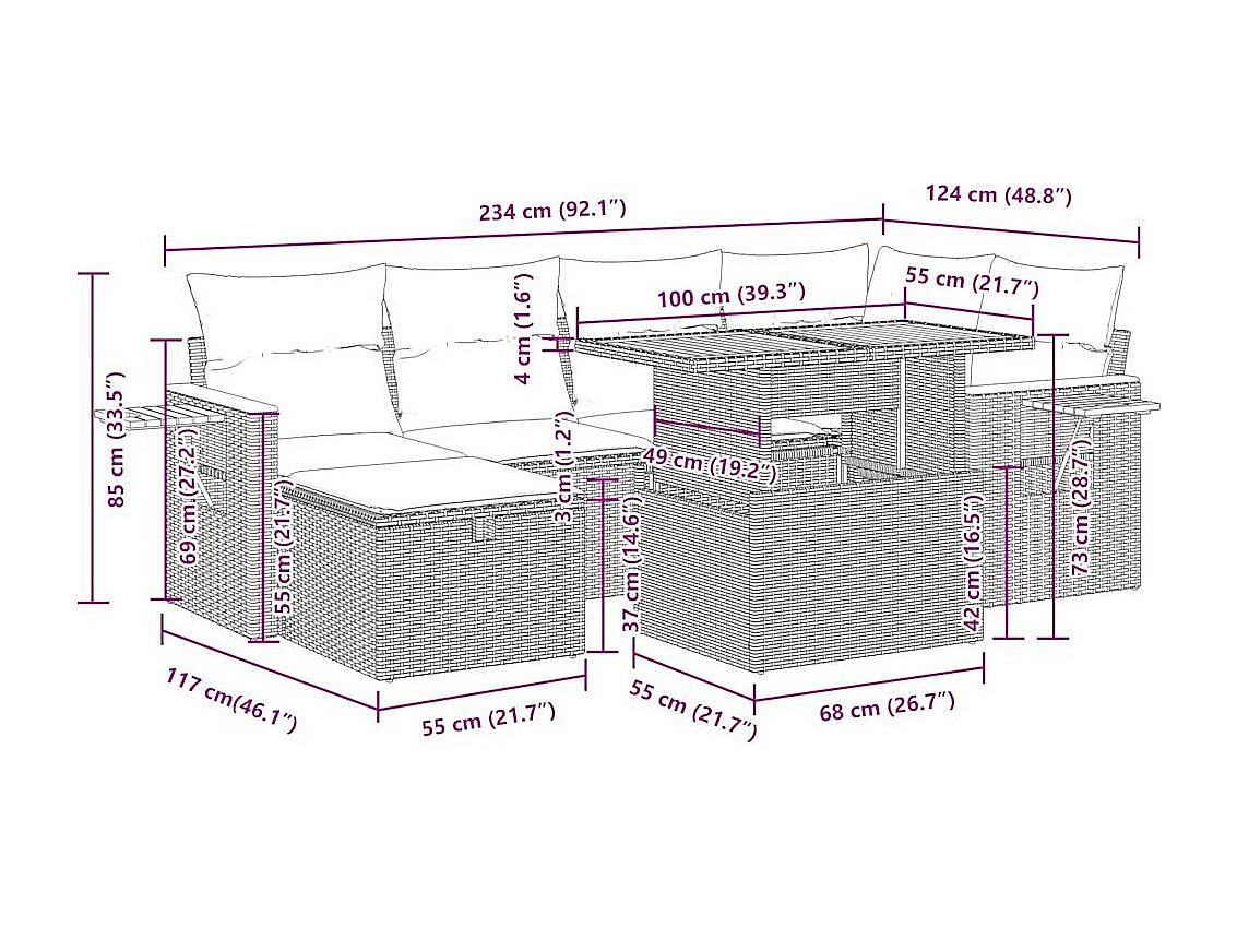 8-tlg. Garten-Sofagarnitur mit Kissen Beige Poly Rattan